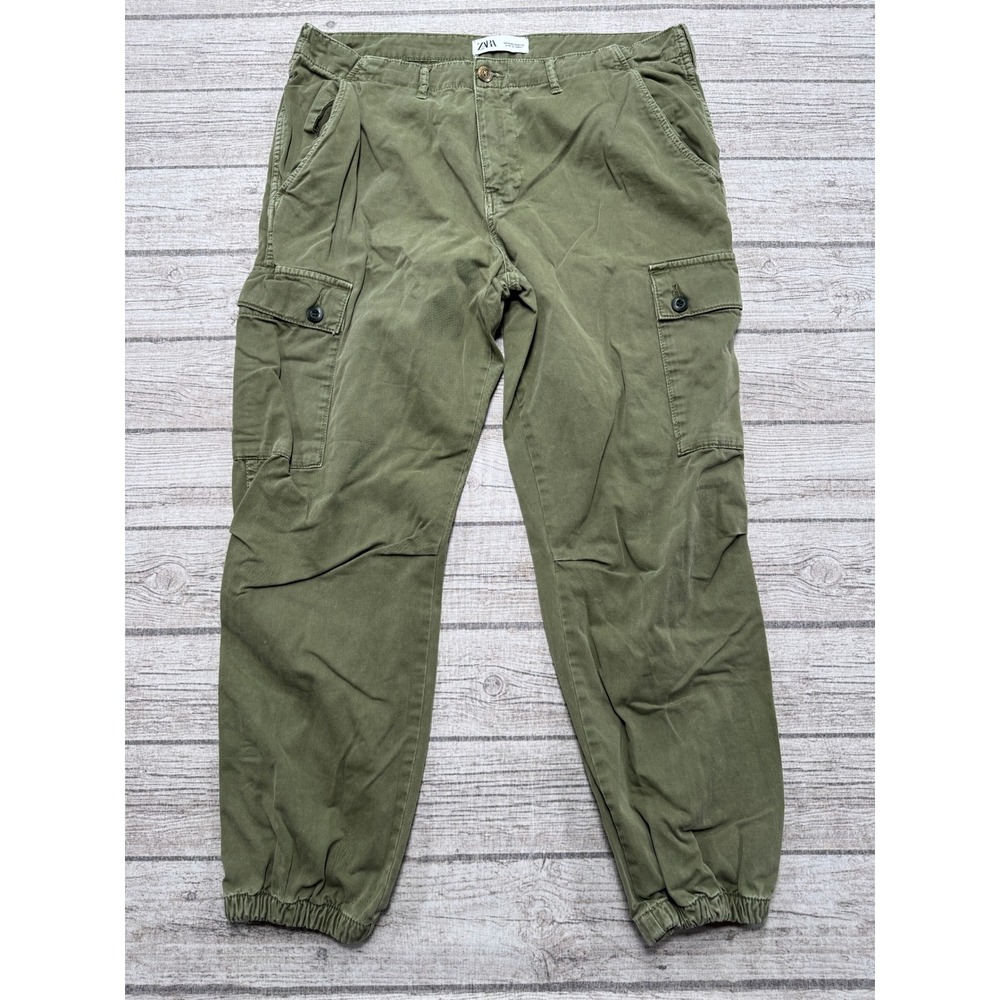 Zara Cargo Pants Women's 10 Olive Green Cotton Tapered Utility Hunting Joggers